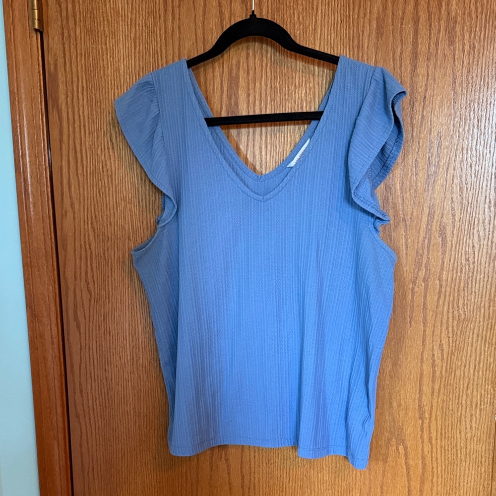 Joe Fresh Sky Blue Flutter Sleeve V-Neck Blouse